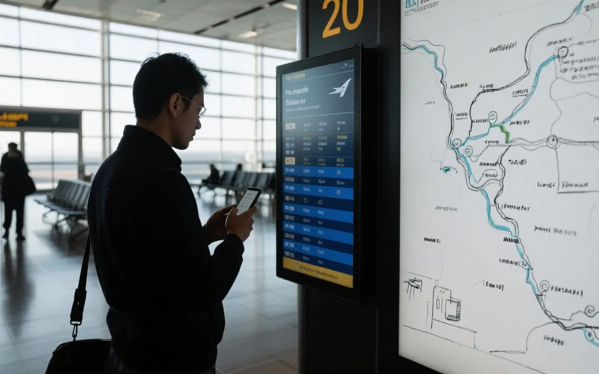 机场延误场景下的备选路线与时间缓冲策略示意